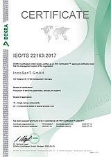 InnoSenT Certificate ISO TS 22163-2017